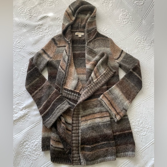 Michael Kors Open-Front Hooded Cardigan Sweater Brown Tan Cream Earth Tones S - Picture 8 of 10